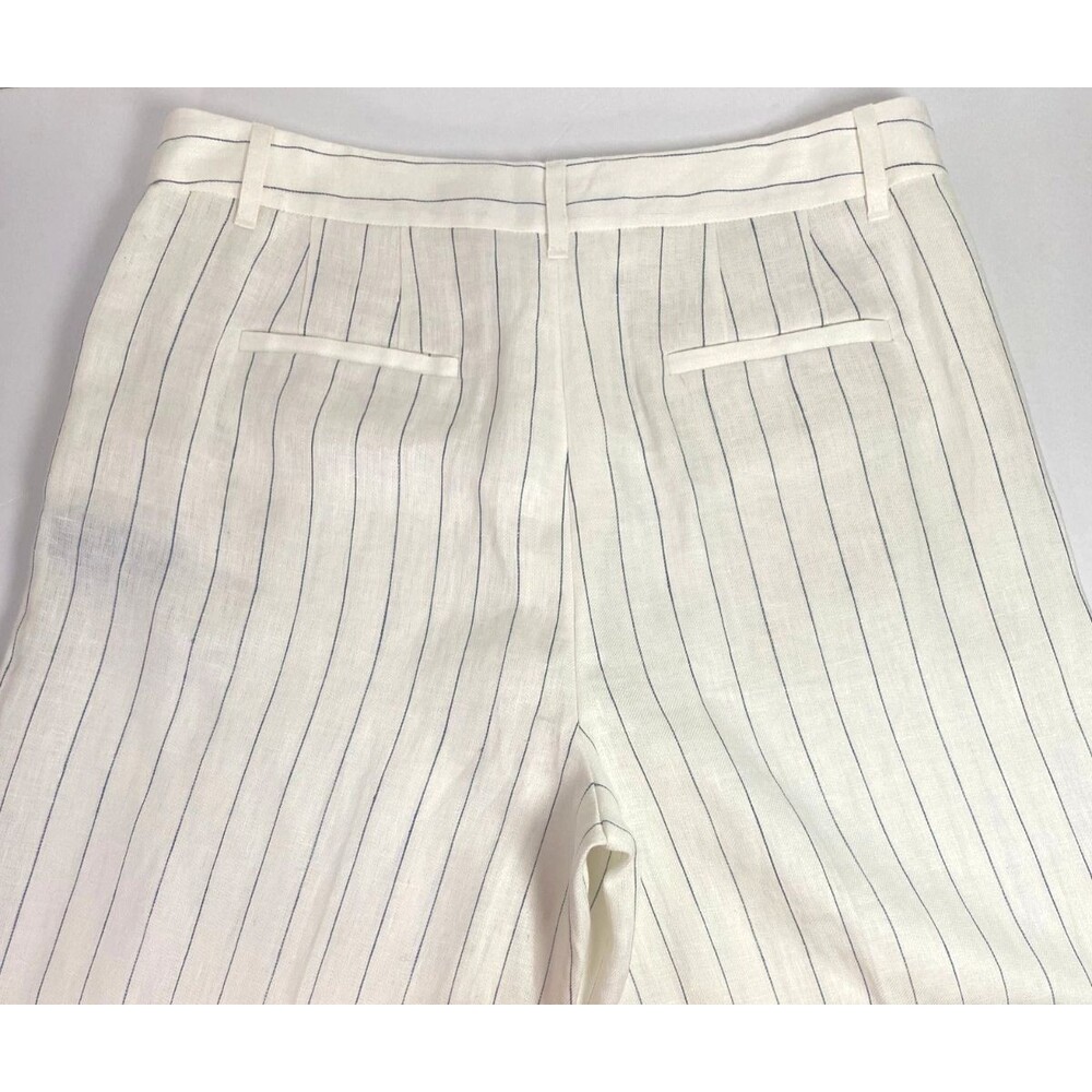 Lafayette 148 Dalton Pinstripe 100% Linen Wide Leg Pants Size 6 Off White Blue - Picture 7 of 16